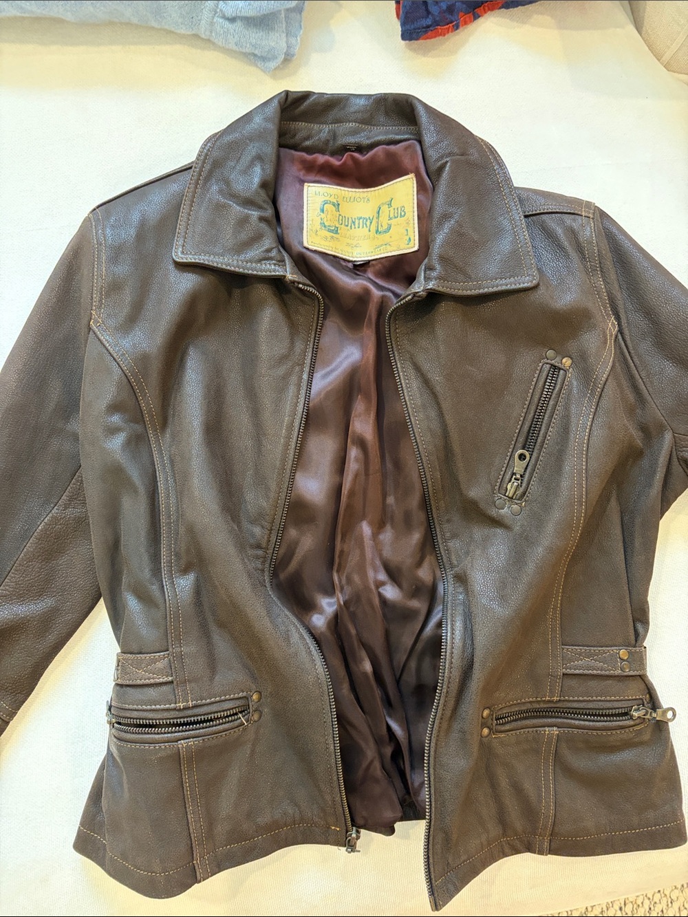 Brown Leather Zip Front Jacket